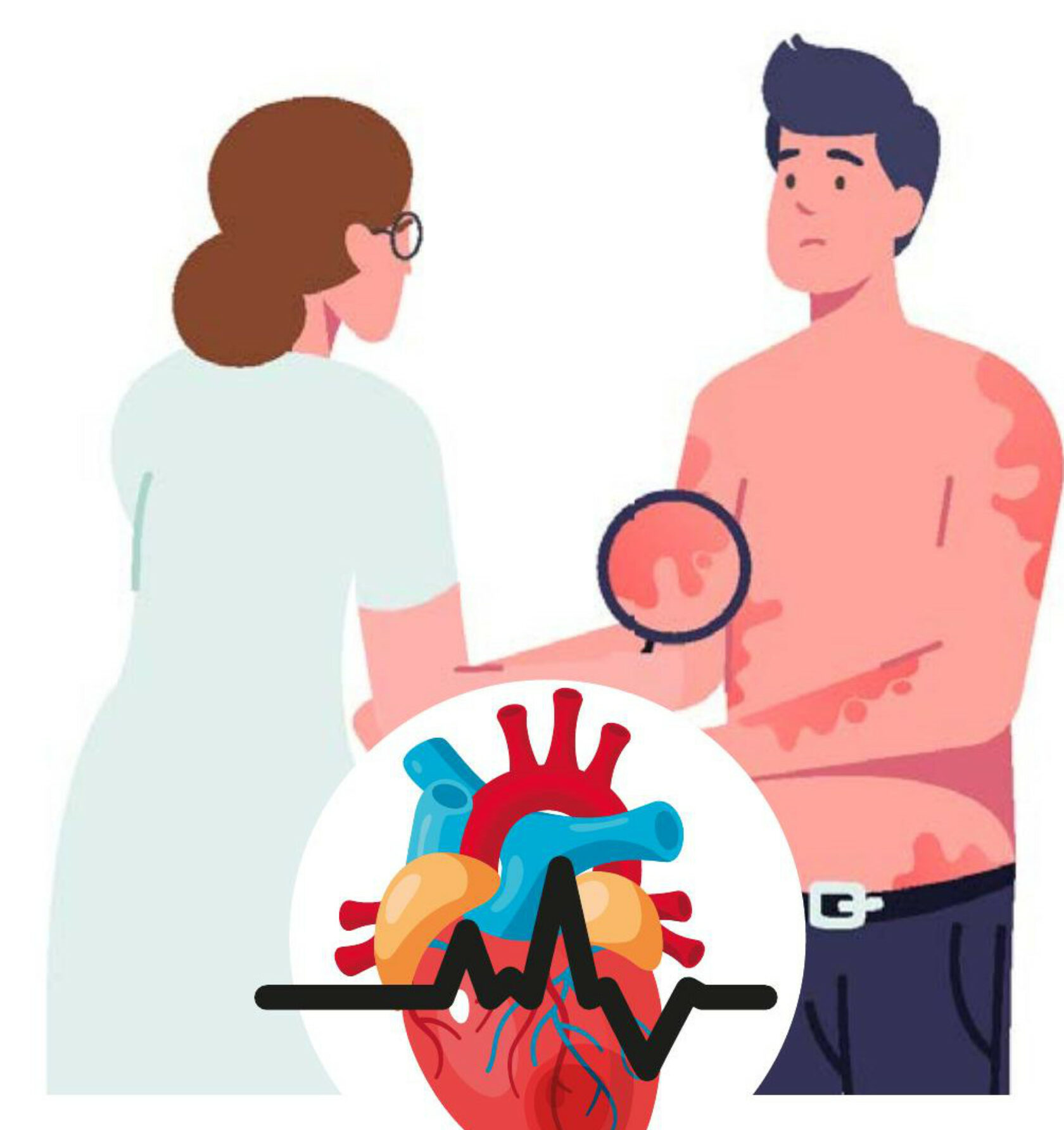 Flat-Darstellung eines Patienten mit Herzproblemen mit Ärztin