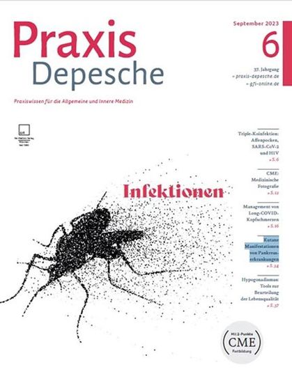 Titelseite der PraxisDepesche 6-2023 mit Schwerpunkt Infektionen.